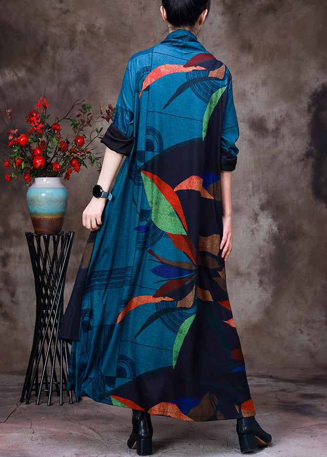 Geometric Patchwork Cowl Neck Long Sleeve Asymmetric Maxi Dress - View 4
