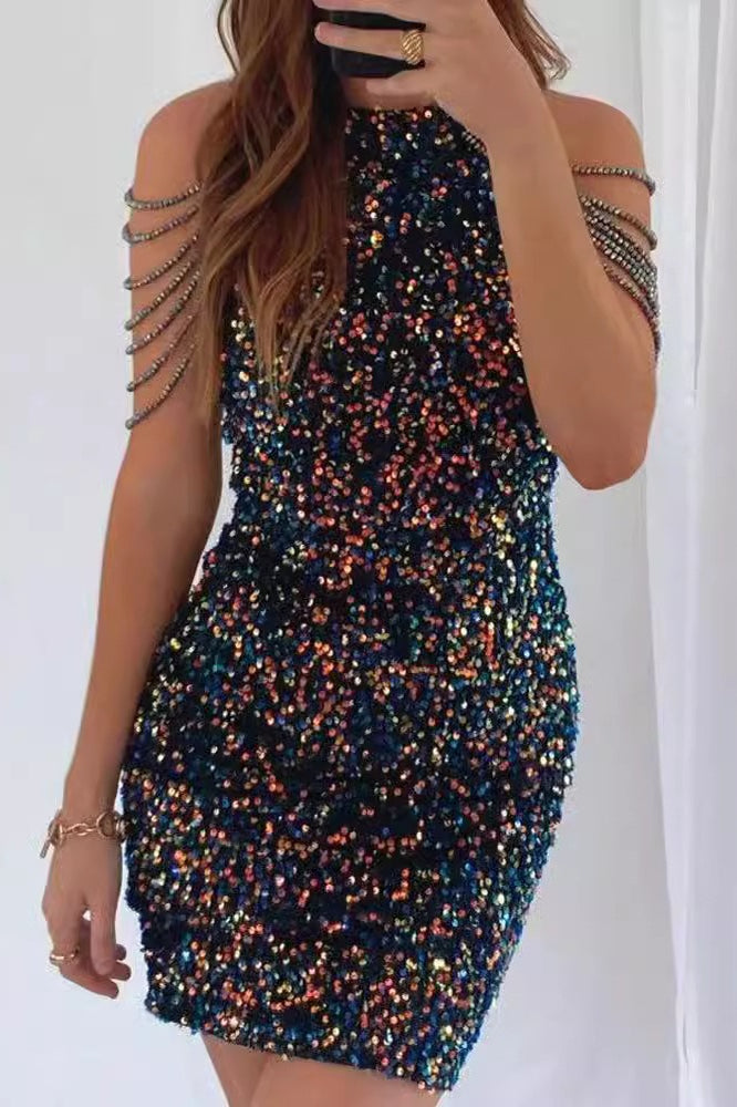 Crystal Fringe Halter Backless Bodycon Mini Cocktail Dress - View 4