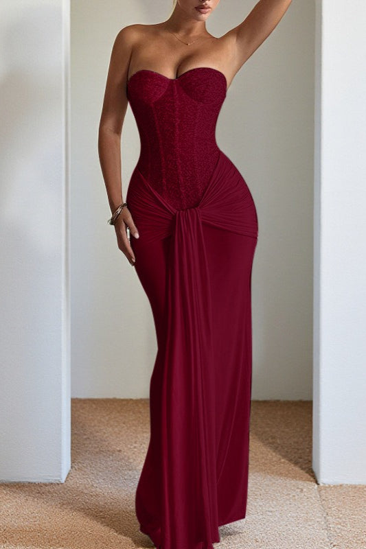 Sequin Strapless Corset Ruched High Split Mermaid Maxi Dress - View 19