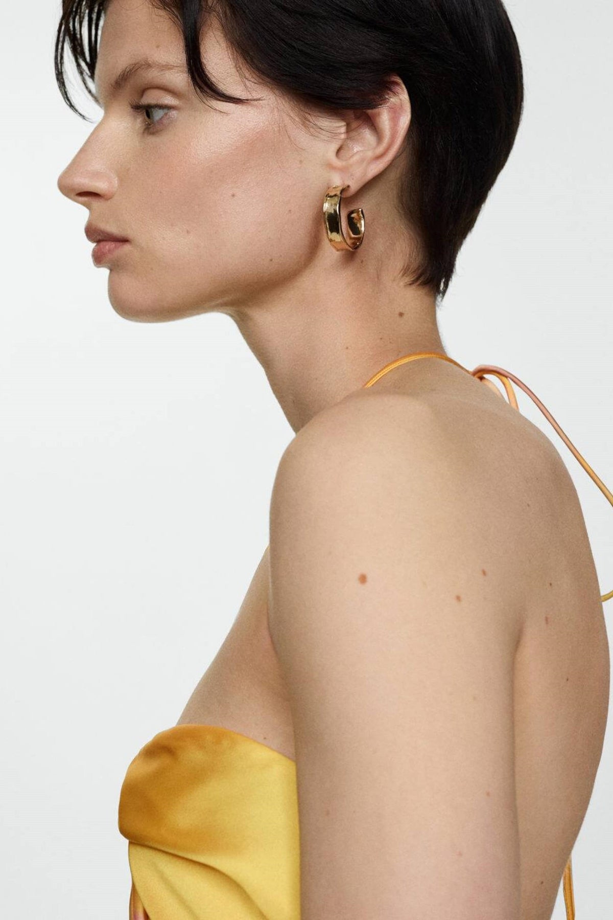 Satin Halter Neck Floral Bias Cut Slip Maxi Dress in Yellow - View 4