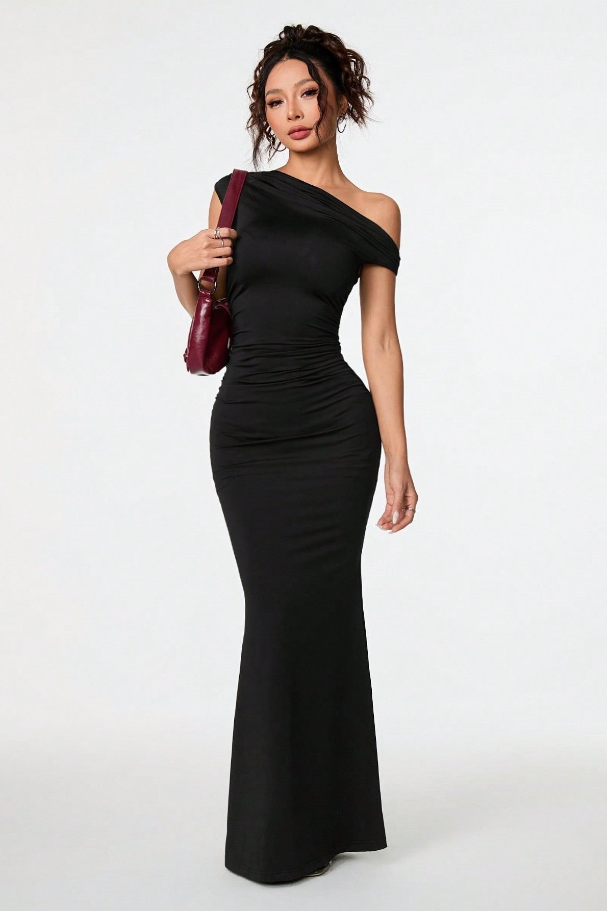 One Shoulder Ruched Mermaid Maxi Dress