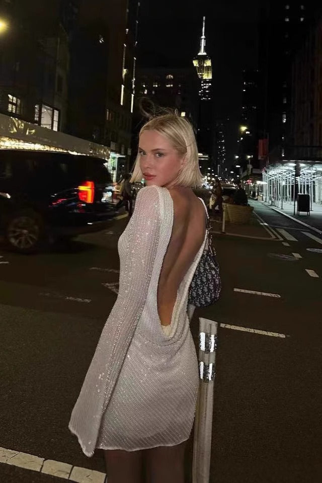 Back Ruffle Cut Out Hot Girl Sequin Dress - View 3