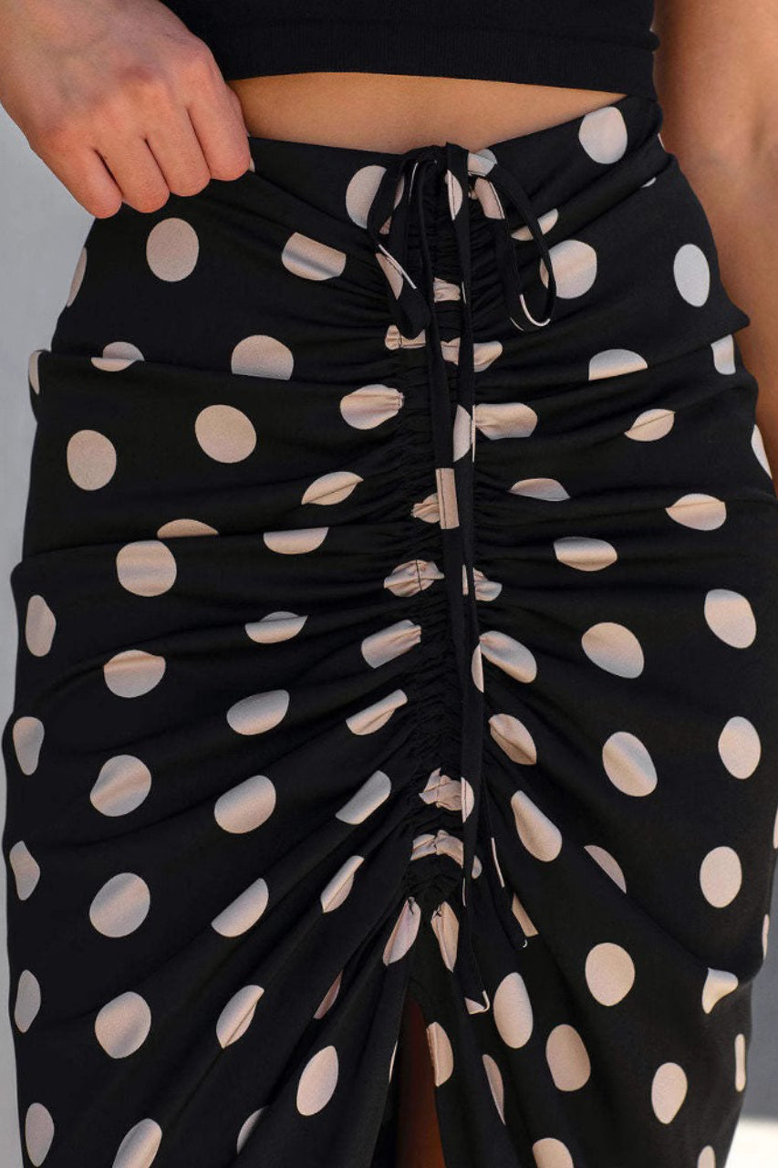 Polka Dot Drawstring Midi Skirt