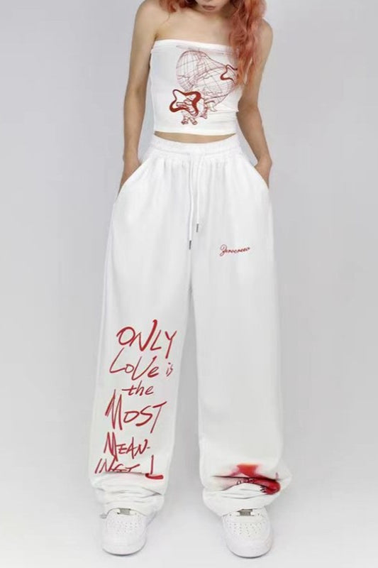 High Waist Loose Wide Leg Sporty Pants