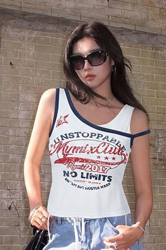 Letter Print Color Block Tank Top