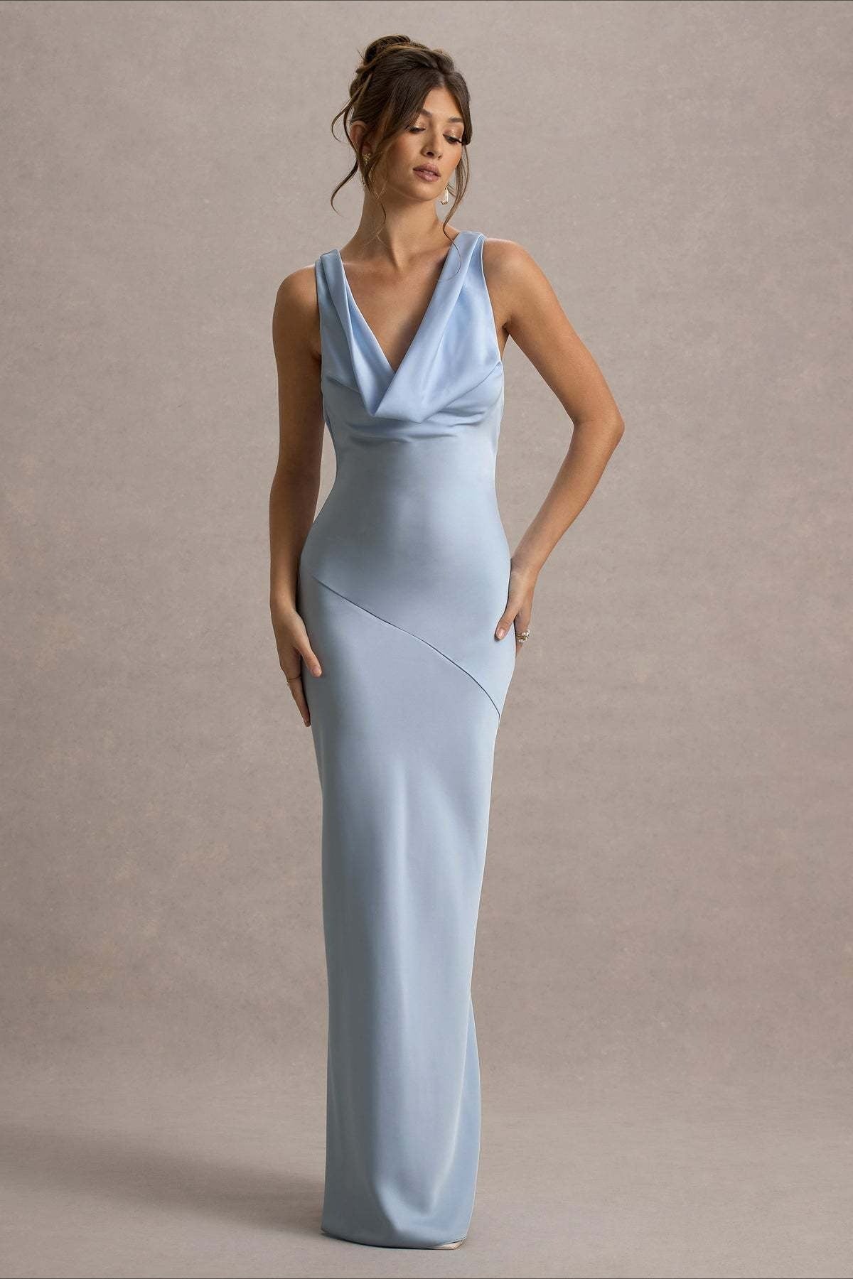 Satin Mermaid Low-Back Party Dress in Blue - View 4