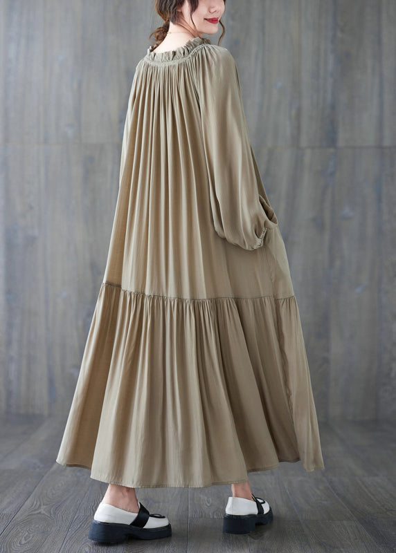 Gathered Neck Puff Sleeve Tie Belt Tiered Ruffle Flowy Maxi Dress - View 4