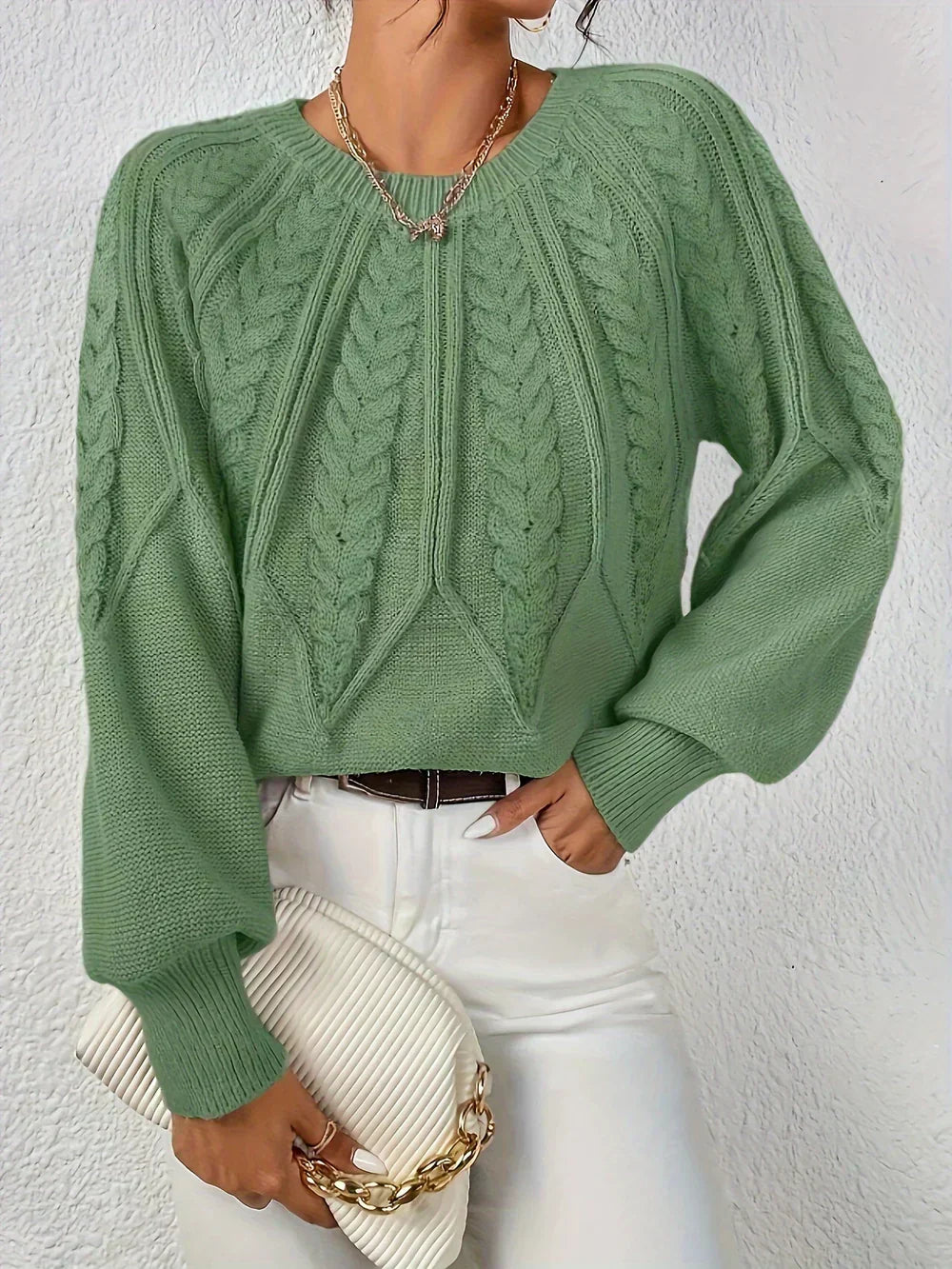 Crew Neck Cable Knit Sweater 2