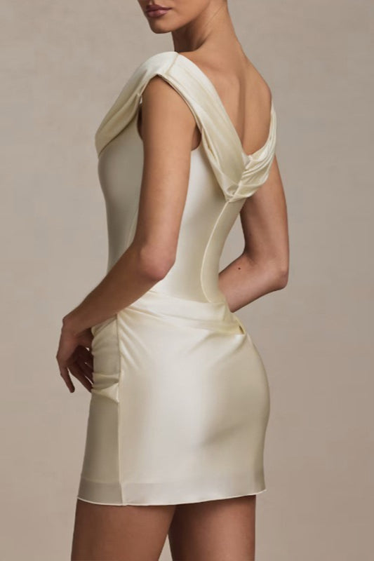 Satin Cowl Neck Ruched Bodycon Mini Party Dress - View 2