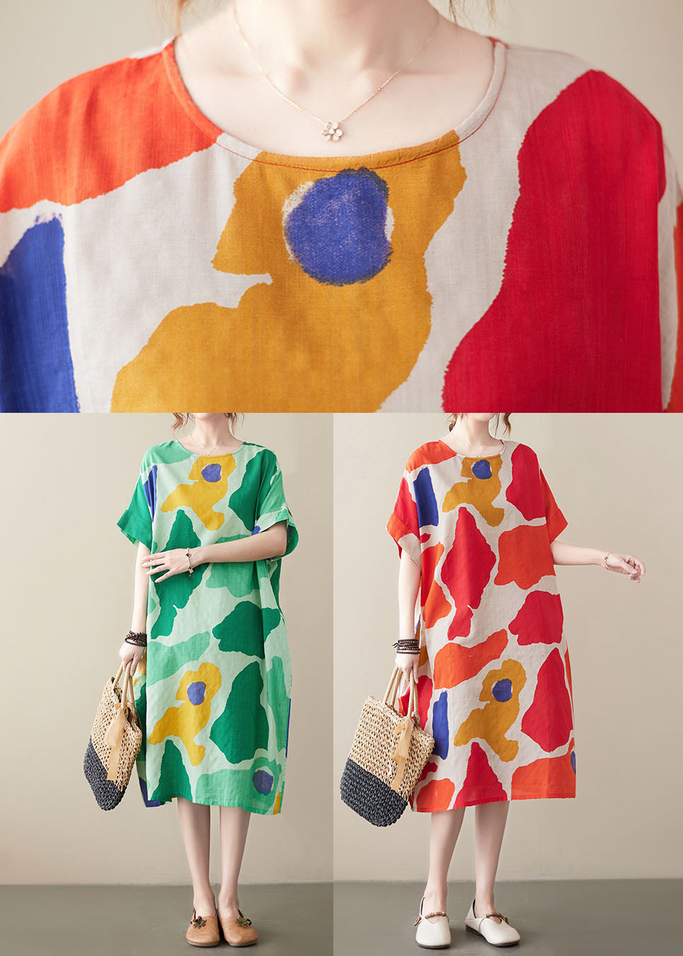 Abstract Print Oversized Short Sleeve Relaxed Shift Midi Dress - View 5