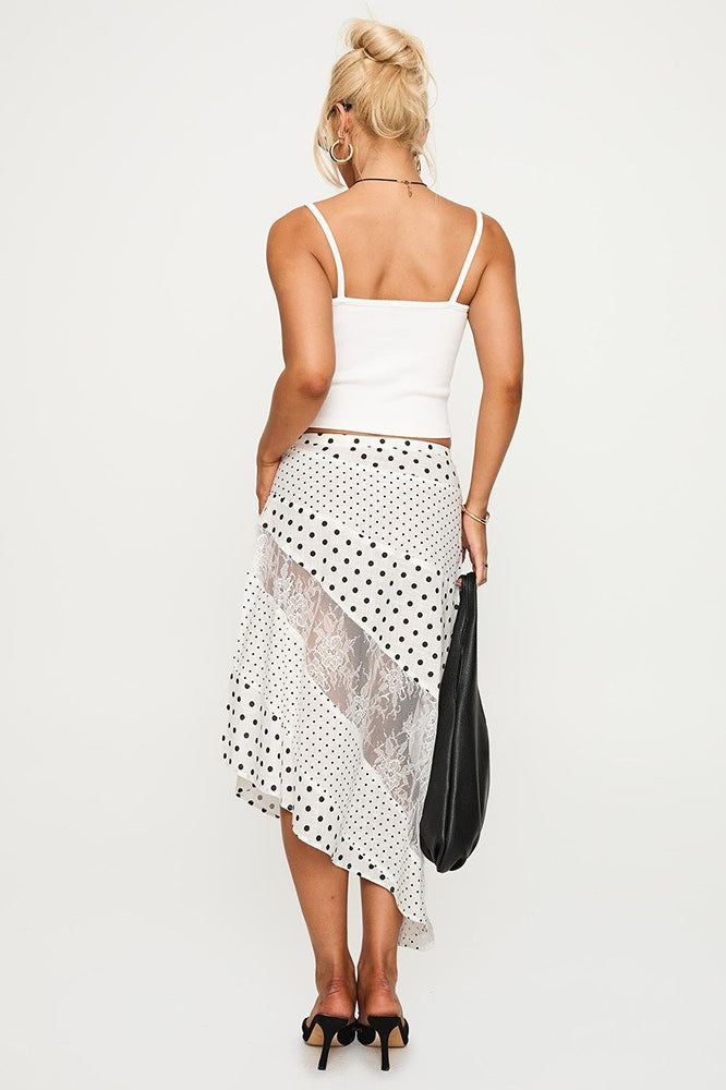 Polka Dot Patchwork Asymmetric Skirt