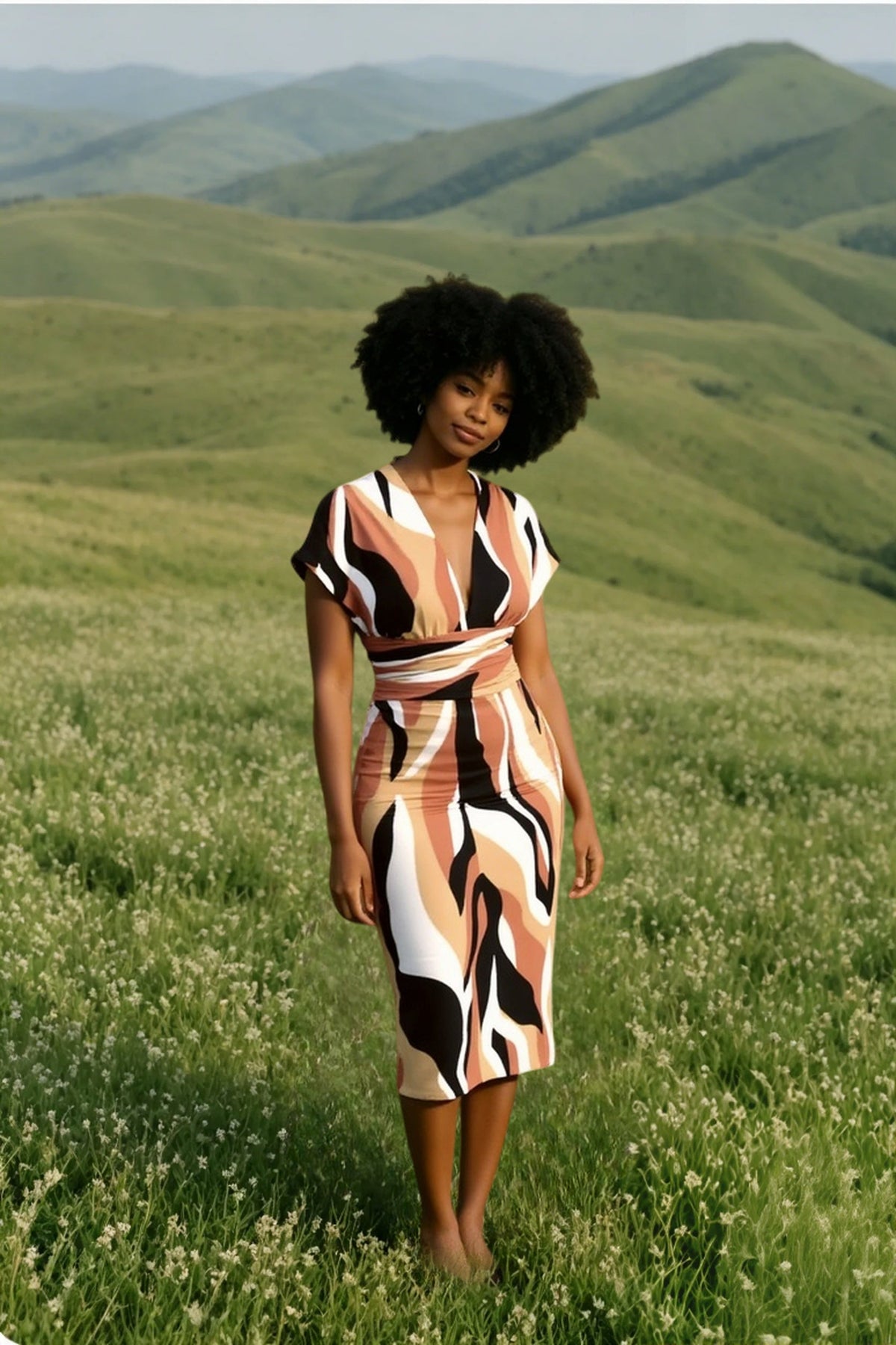 V Neck Sleeveless Wrap Dress Plaid Midi Dress