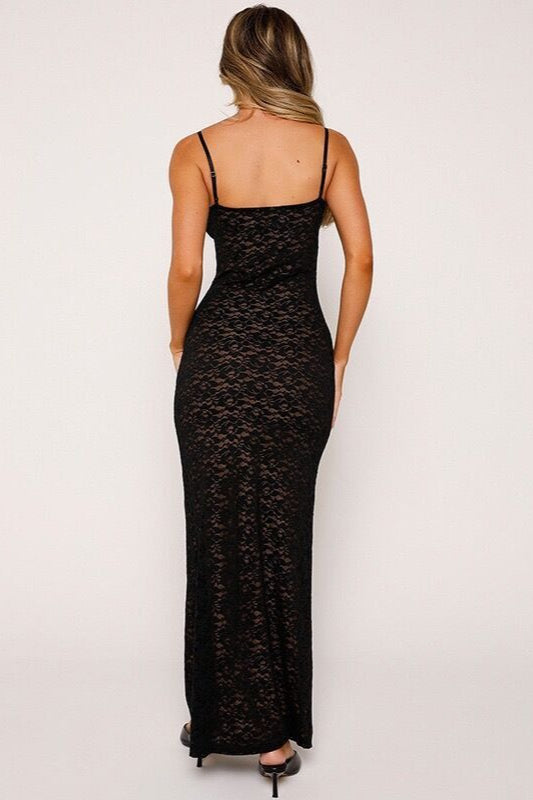 Deep V Backless Maxi Lace Dress - View 5