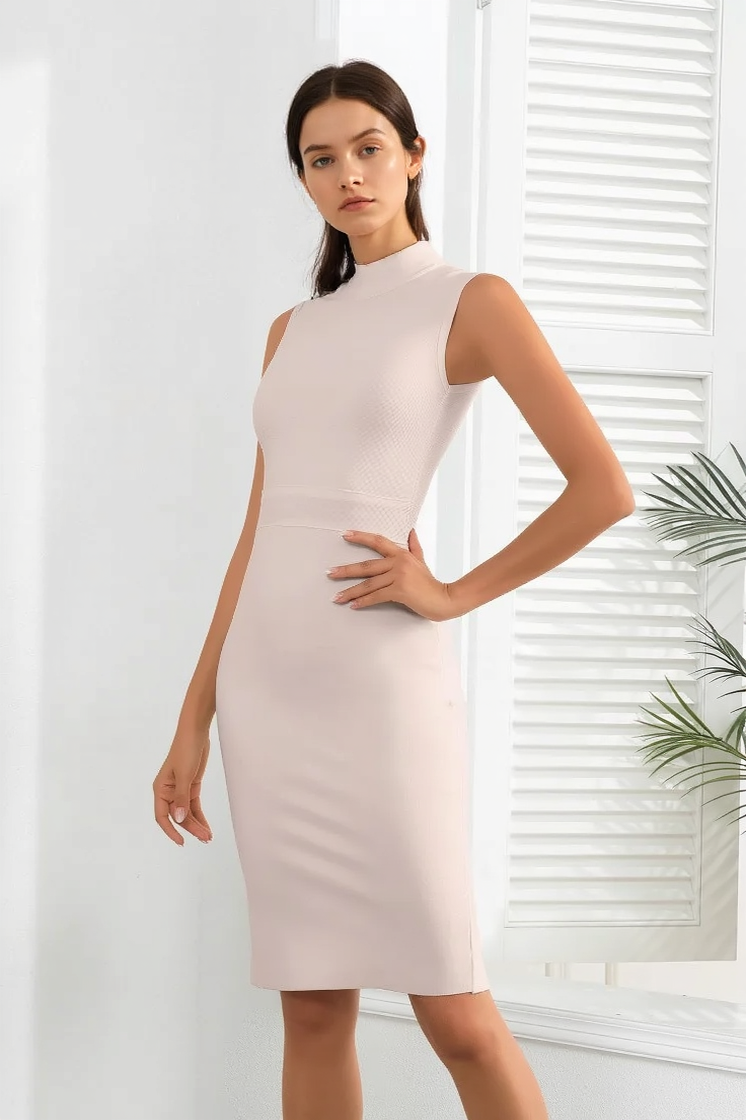 Mock Neck Sleeveless Ribbed Bodycon Midi Dress
