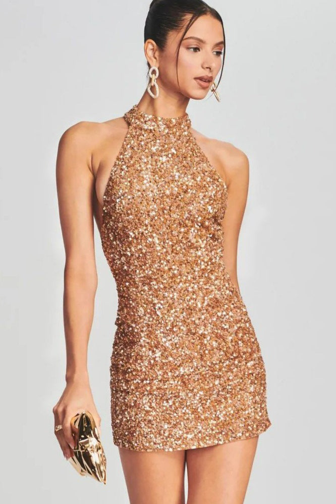 Shiny Slim Backless Sequin Dress - View 2
