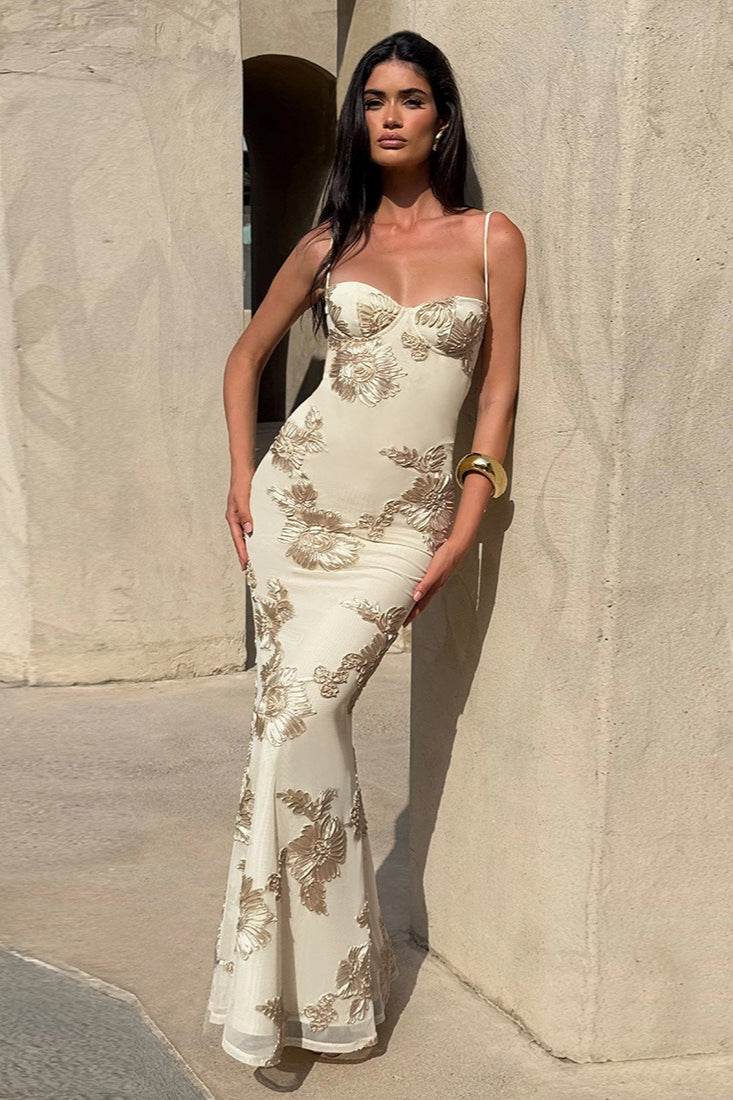 Lace Applique Sweetheart Bustier Mermaid Maxi Party Gown - View 5