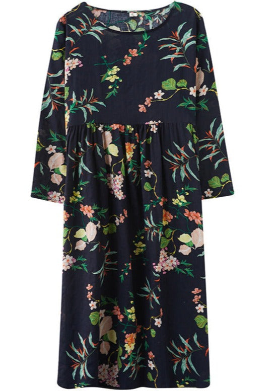 Floral Print Round Neck Long Sleeve Empire Waist Oversized Maxi Dress - View 4
