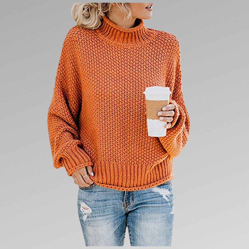 Turtleneck Drop Shoulder Chunky Knit Oversized Sweater