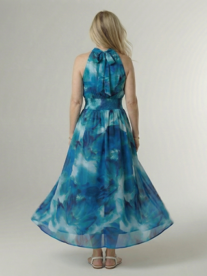Tie Dye Halter Neck Smocked Waist Maxi Dress 8
