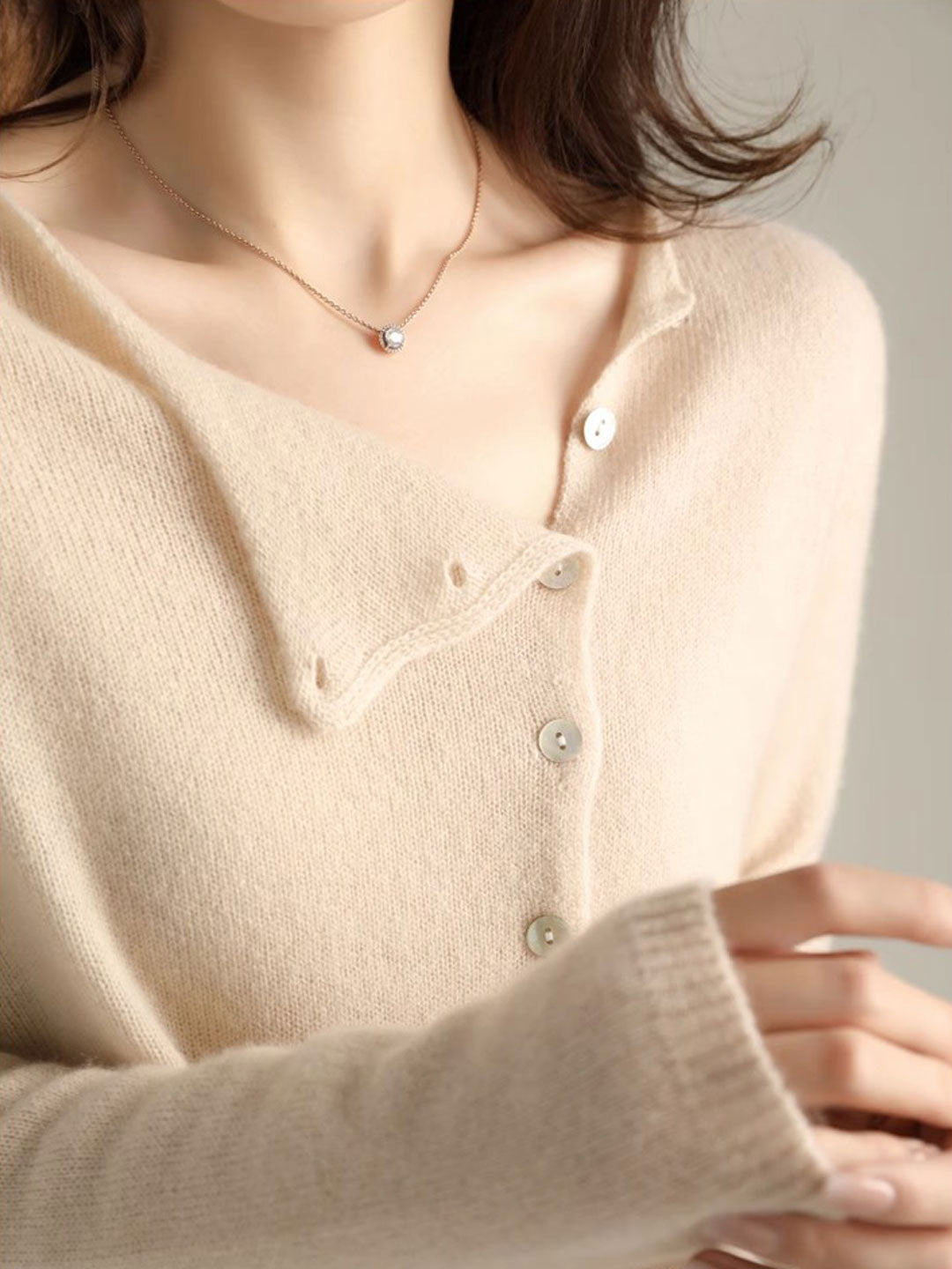Foldover Collar Button Front Long Sleeve Knit Cardigan 10