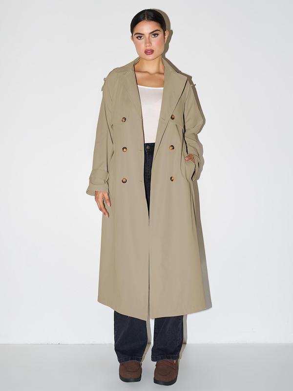 Double Breasted Belted Longline Trench Coat 5