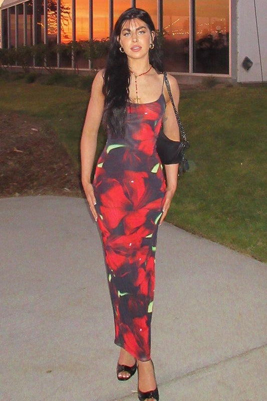 Floral Print Strappy Ruched Bodycon Maxi Dress 5