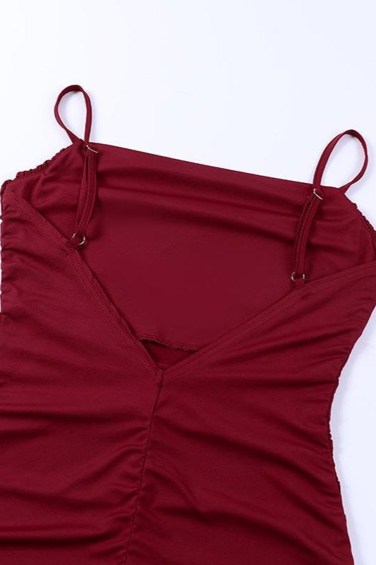 Cowl Neck Spaghetti Strap Ruched Bodycon Mini Dress 3