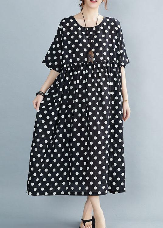 Polka Dot Empire Waist Short Sleeve Loose Maxi Dress - View 2