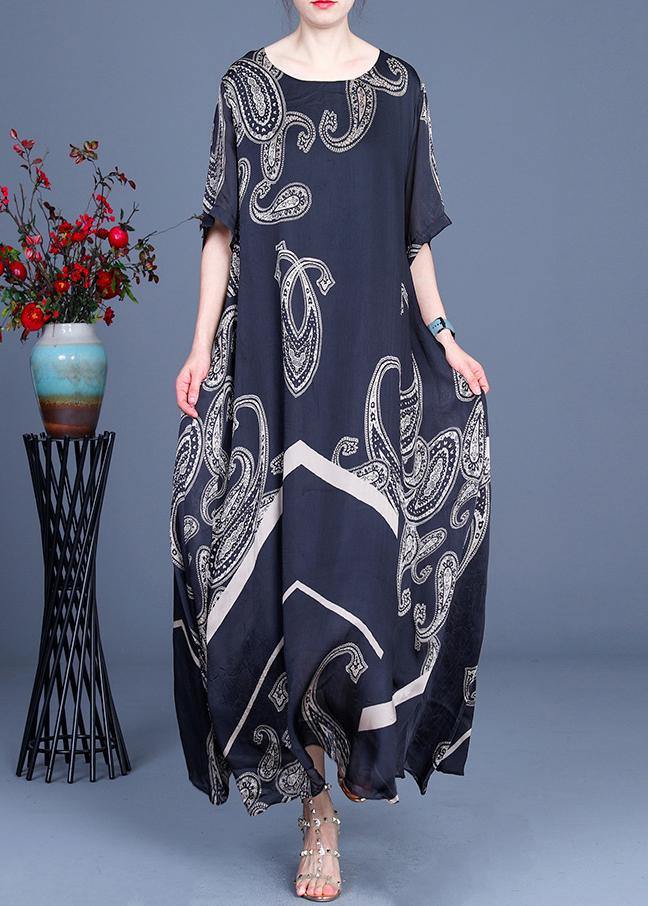 Paisley Print Round Neck Short Sleeve Chevron Panel Kaftan Maxi Dress
