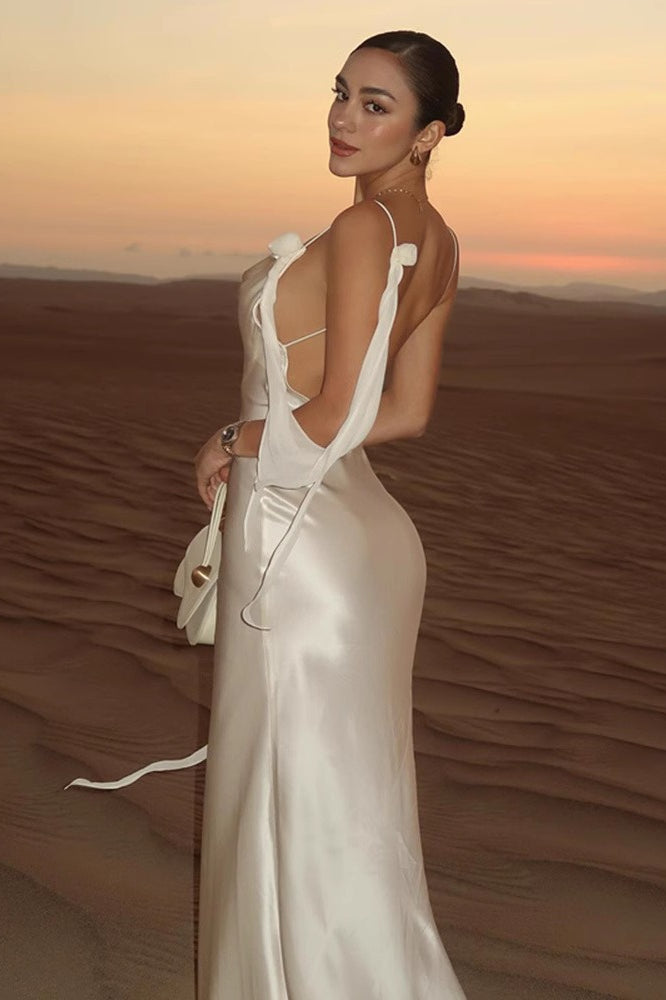Cami Backless  Maxi Silk Dress in White - View 4