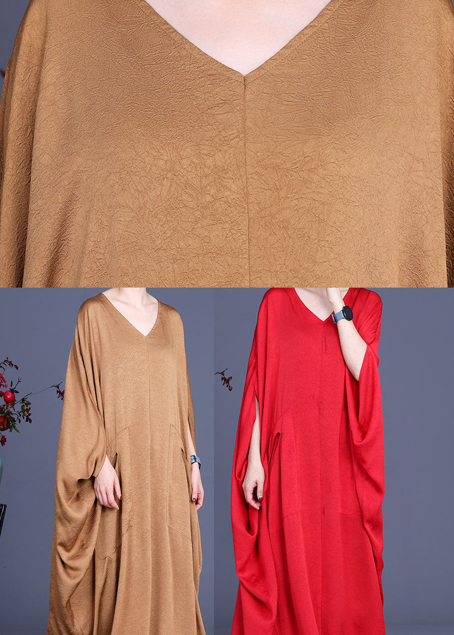 V-Neck Batwing Sleeve Draped Pocket Kaftan Maxi Dress - View 5