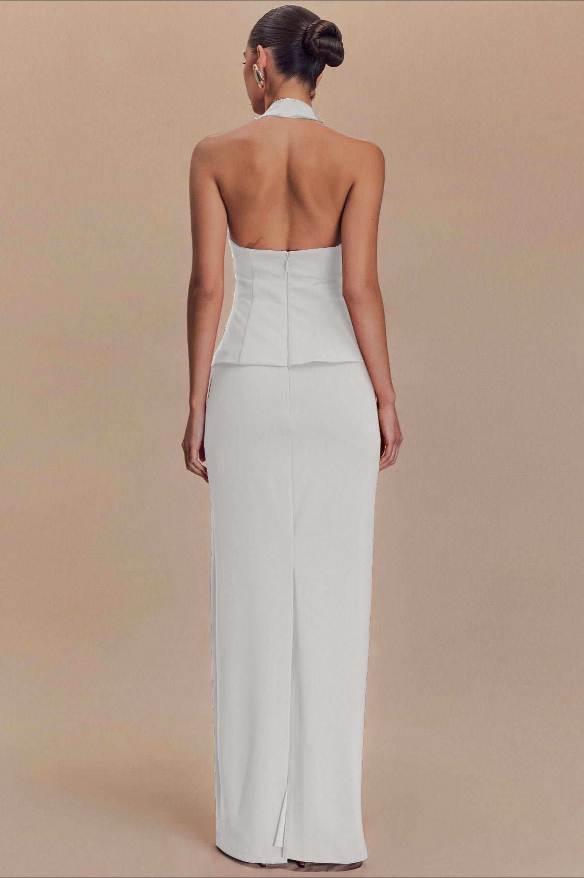 Halter Neck Backless Peplum Maxi Gown - View 6