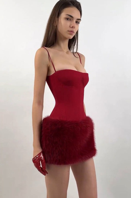 Corset Spaghetti Strap Feather Trim Mini Party Dress - View 5
