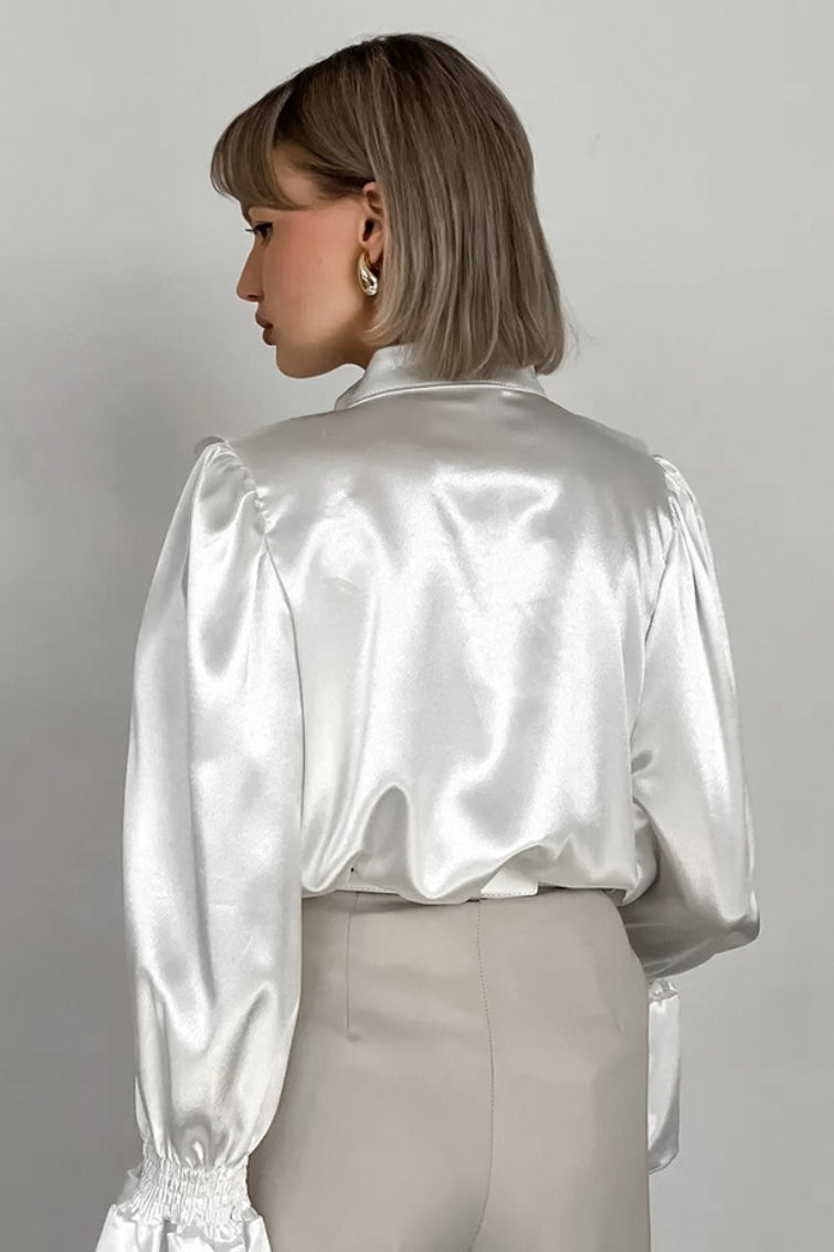 Satin Flare Sleeve Button Blouse