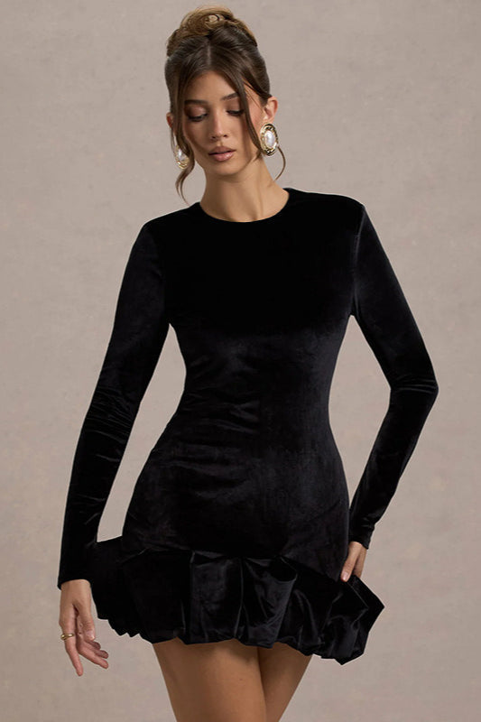 Velvet Crew Neck Ruched Midi Dress - View 5