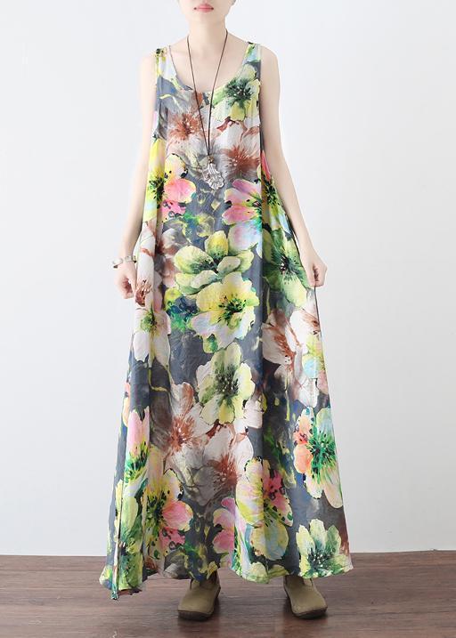Floral Print Scoop Neck Sleeveless Oversized A-Line Maxi Dress