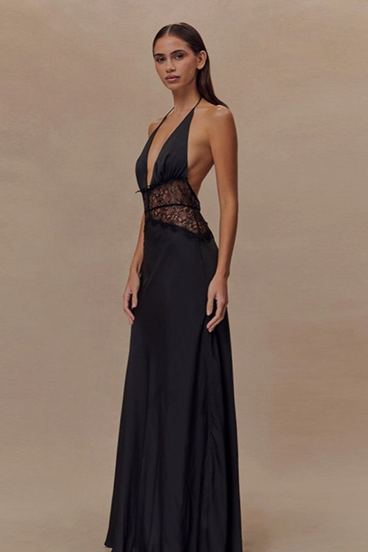 V Neck Backless Lace Dress - View 2
