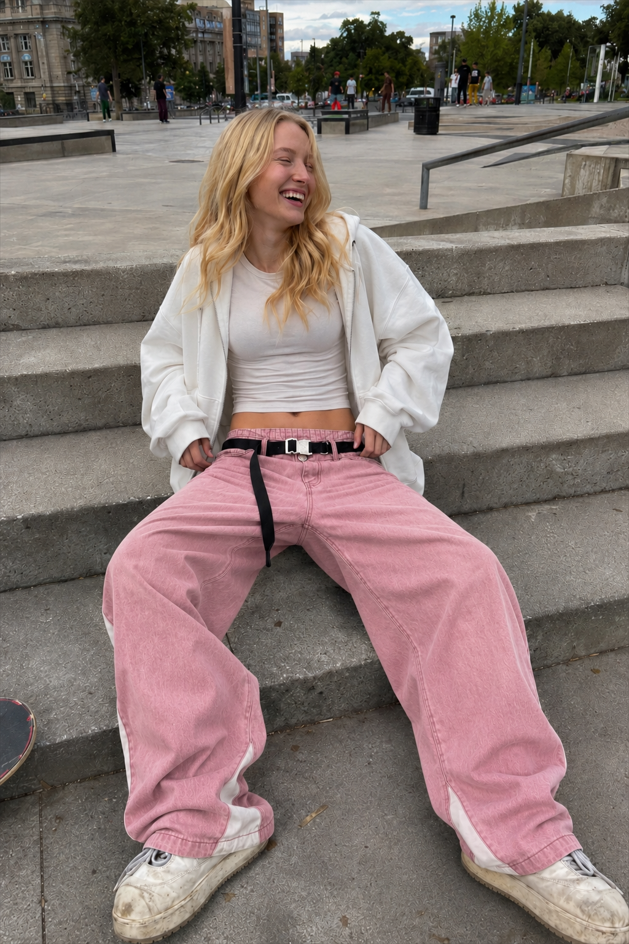 Vintage Washed Patchwork Wide-Leg Denim Jeans