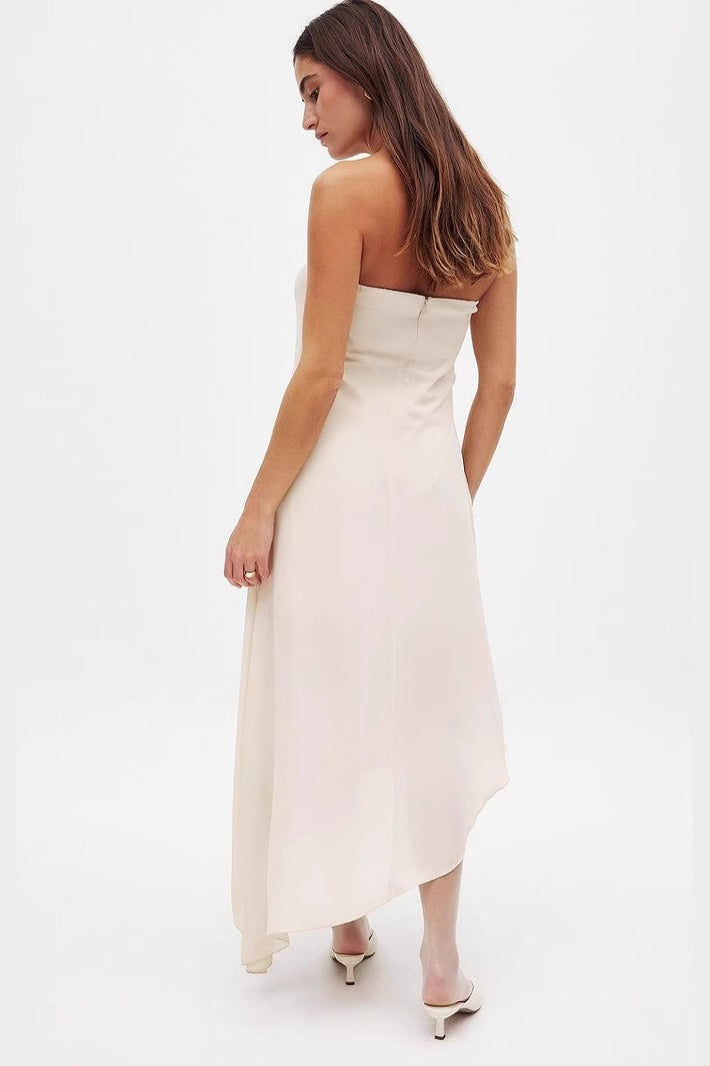 Strapless Ruched Asymmetric Bodycon Formal Midi Dress - View 3