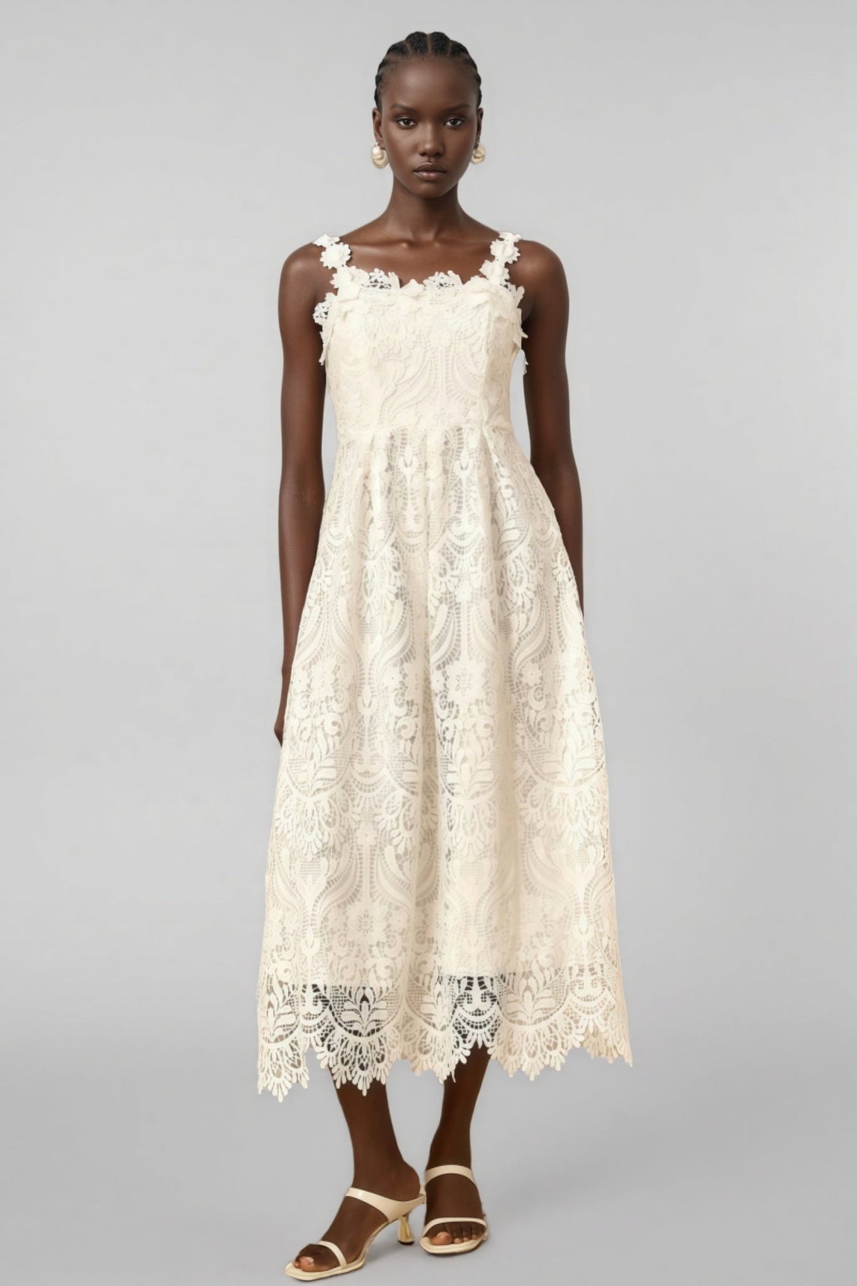 Harlin White Floral Lace Maxi Dress