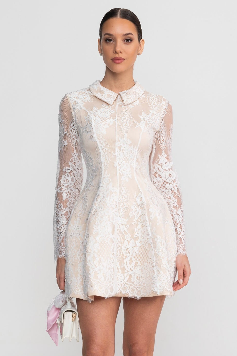 Long Sleeve Lace Mini Dress - Ivoire