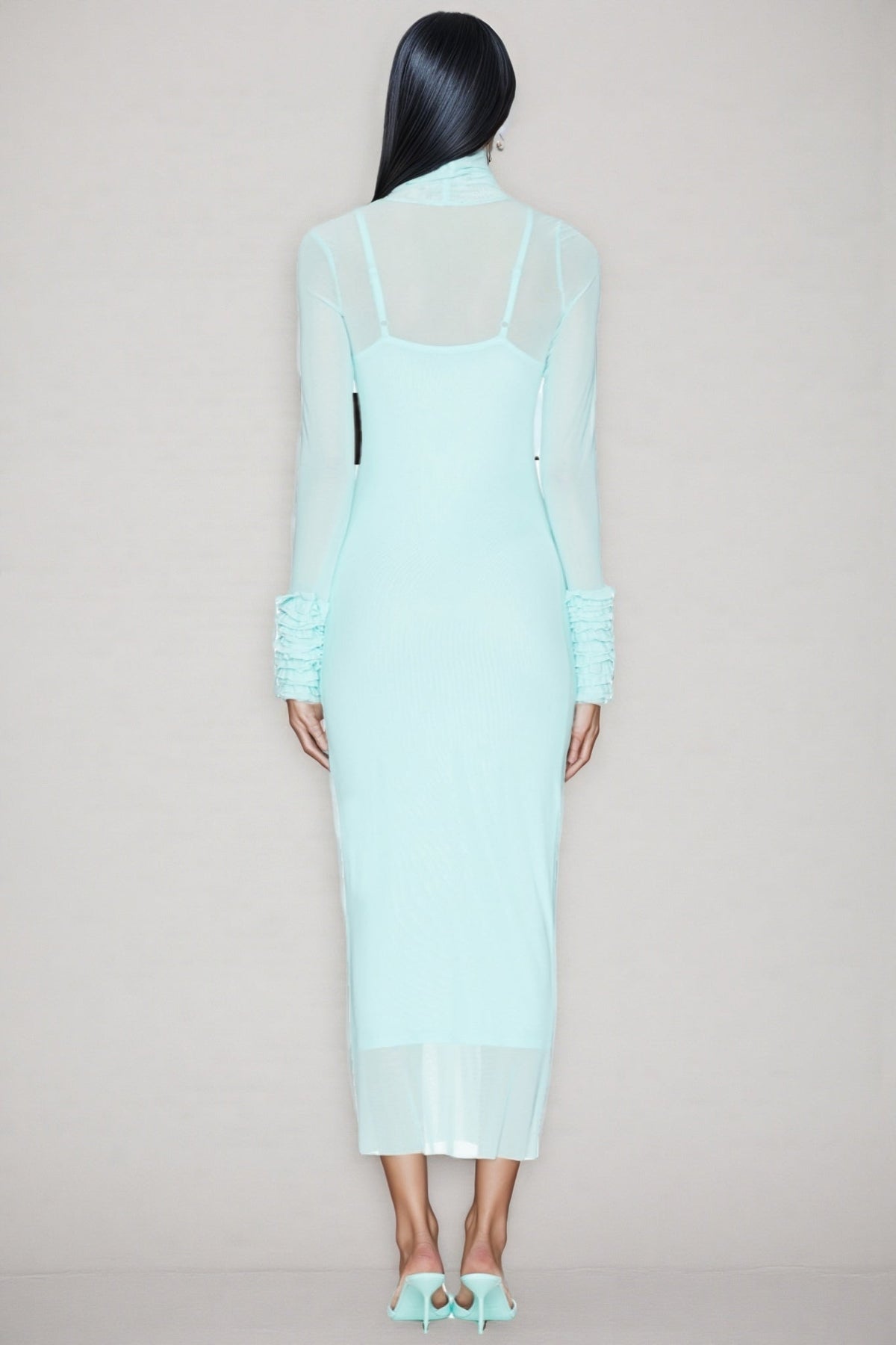 Abrife Blue Sheer Mesh Maxi Dress - View 3