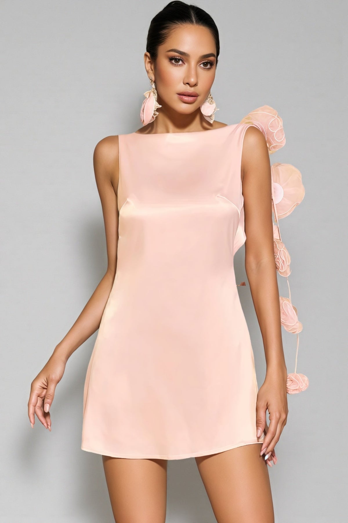 Flower Satin Backless Mini Dress - View 4