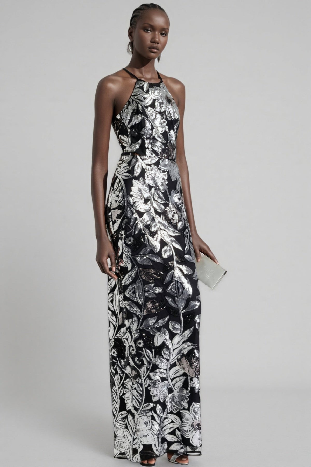 Inarl Embroidered Sequin Strappy Maxi Dress