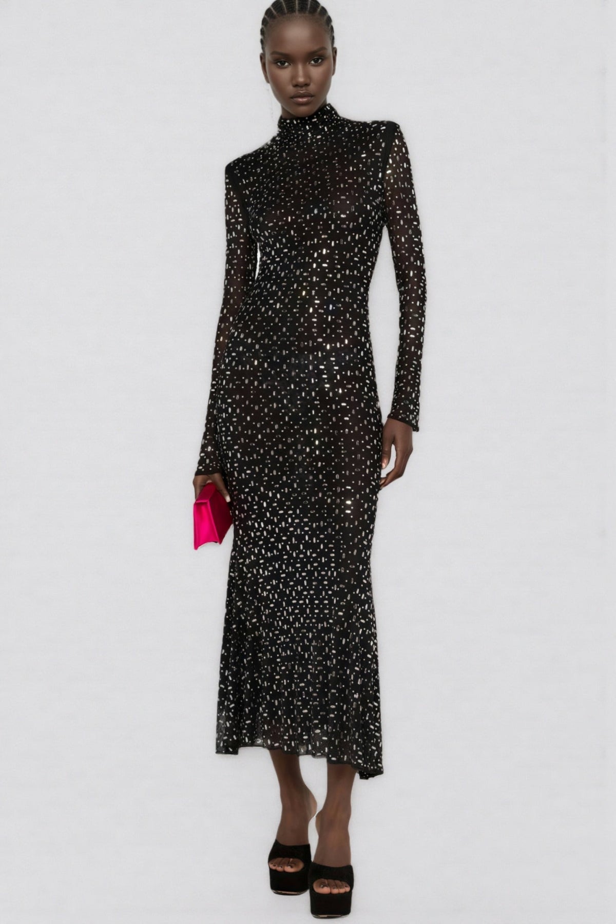 Roisea Long Sleeve Rhinestone Maxi Dress