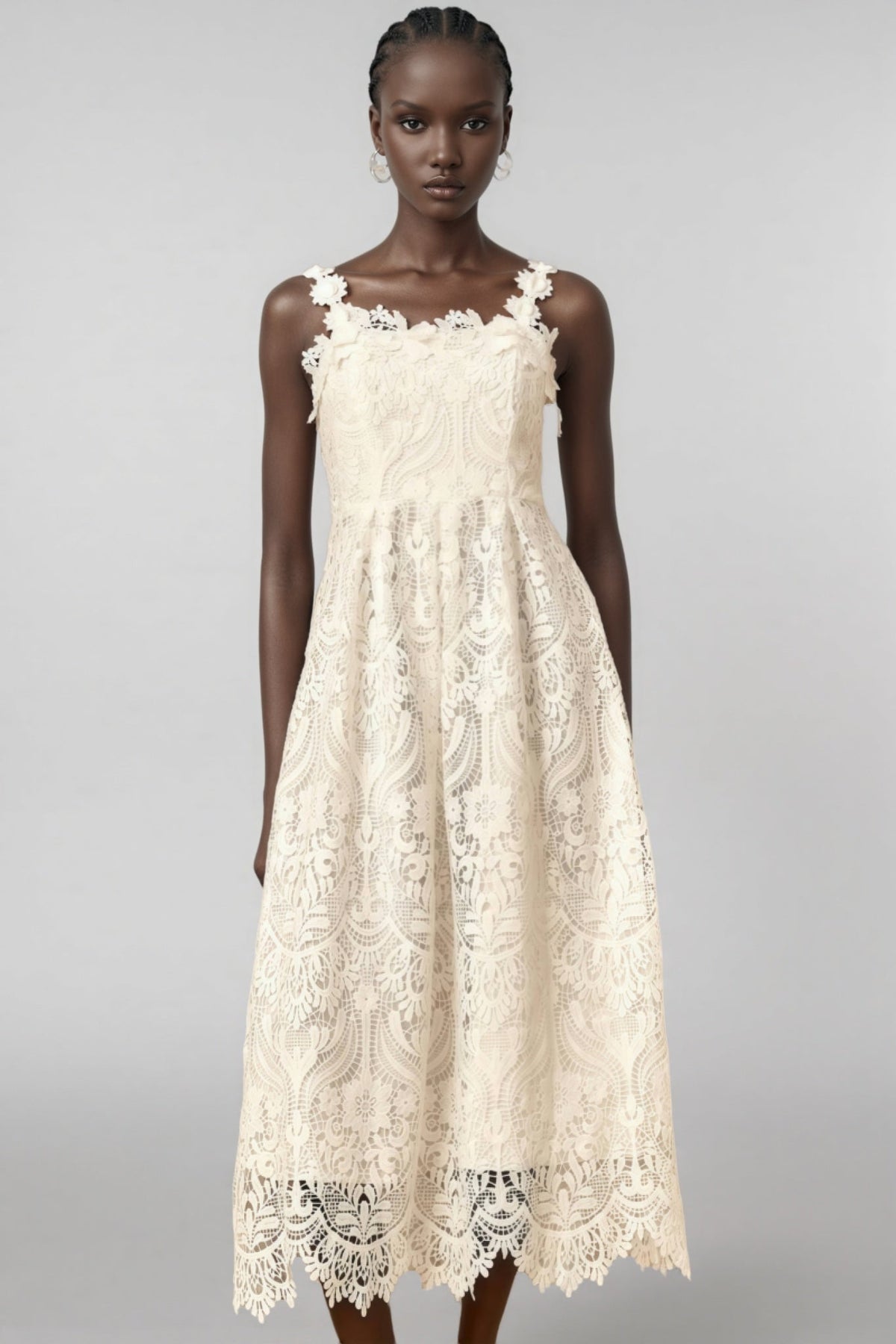 Harlin White Floral Lace Maxi Dress - View 5