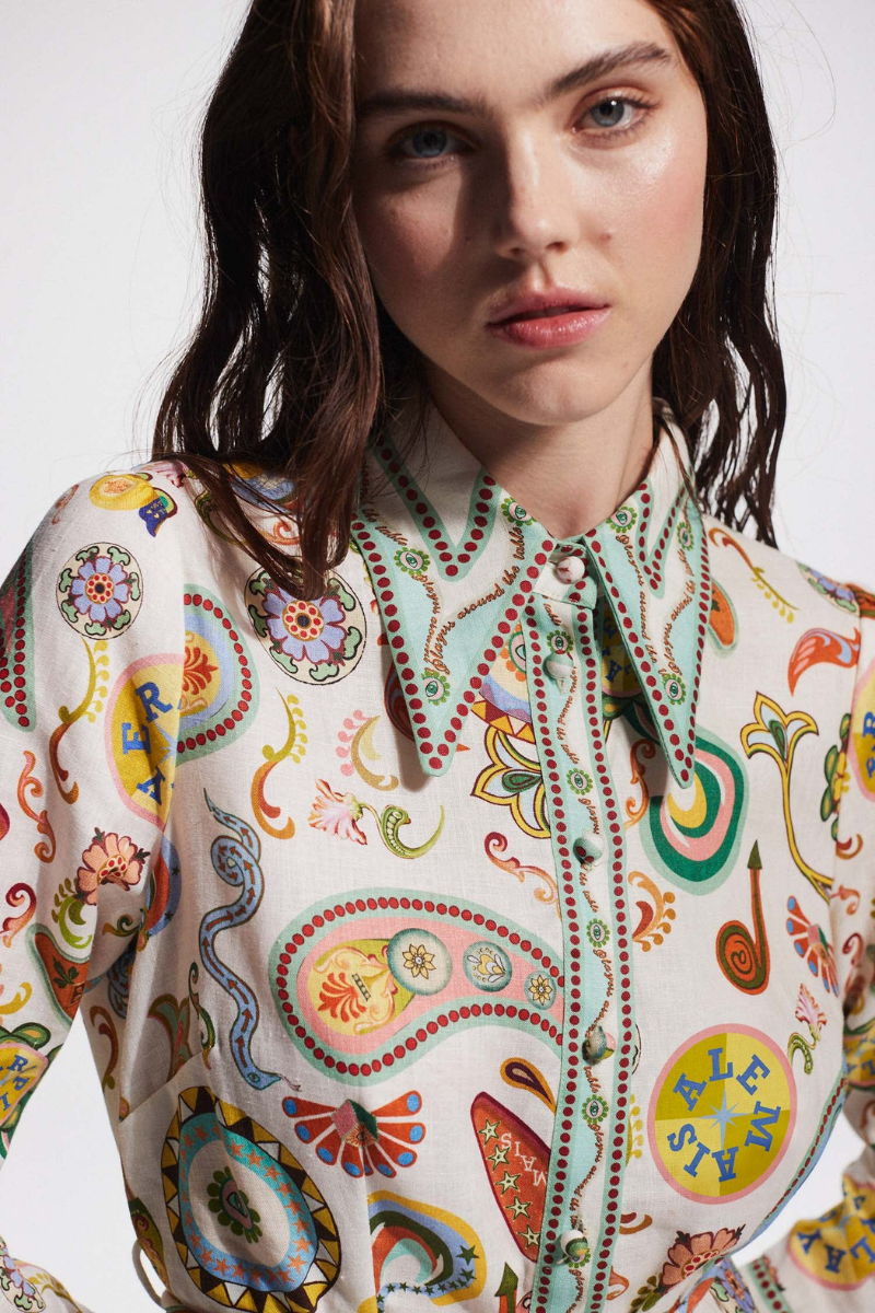 Paisley Collar Long Sleeve Belted Mini Dress - View 4