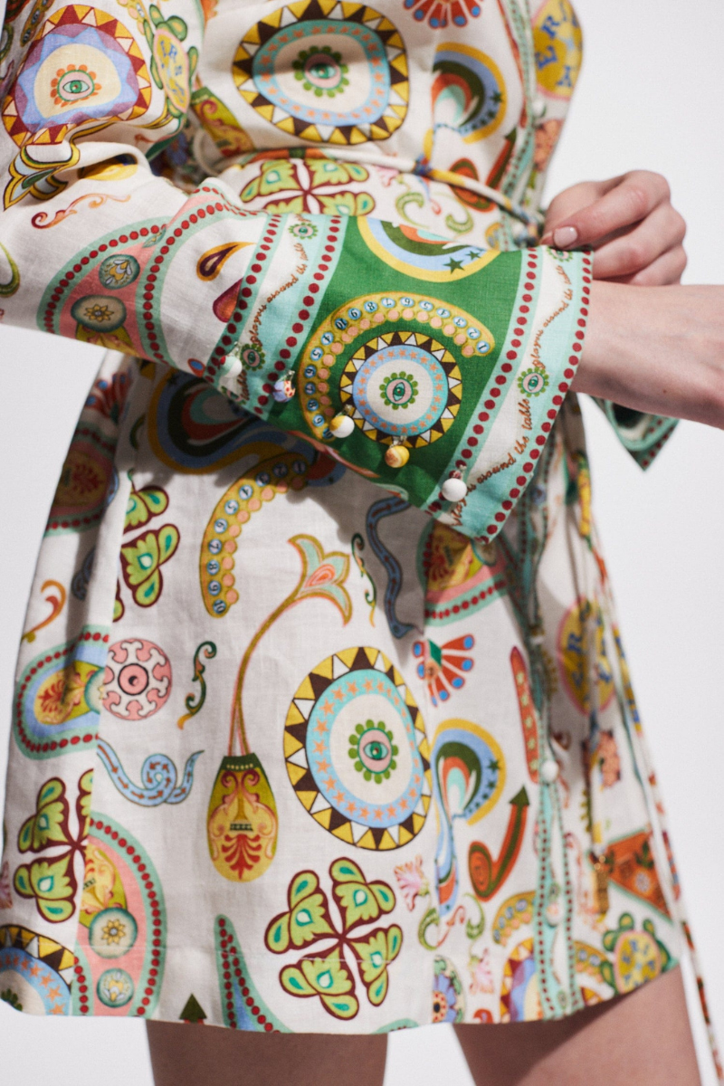 Paisley Collar Long Sleeve Belted Mini Dress - View 5