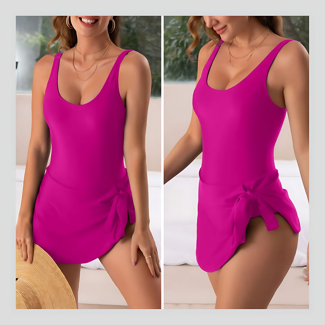 Floral Print Scoop Neck One Piece Swim Dress 9