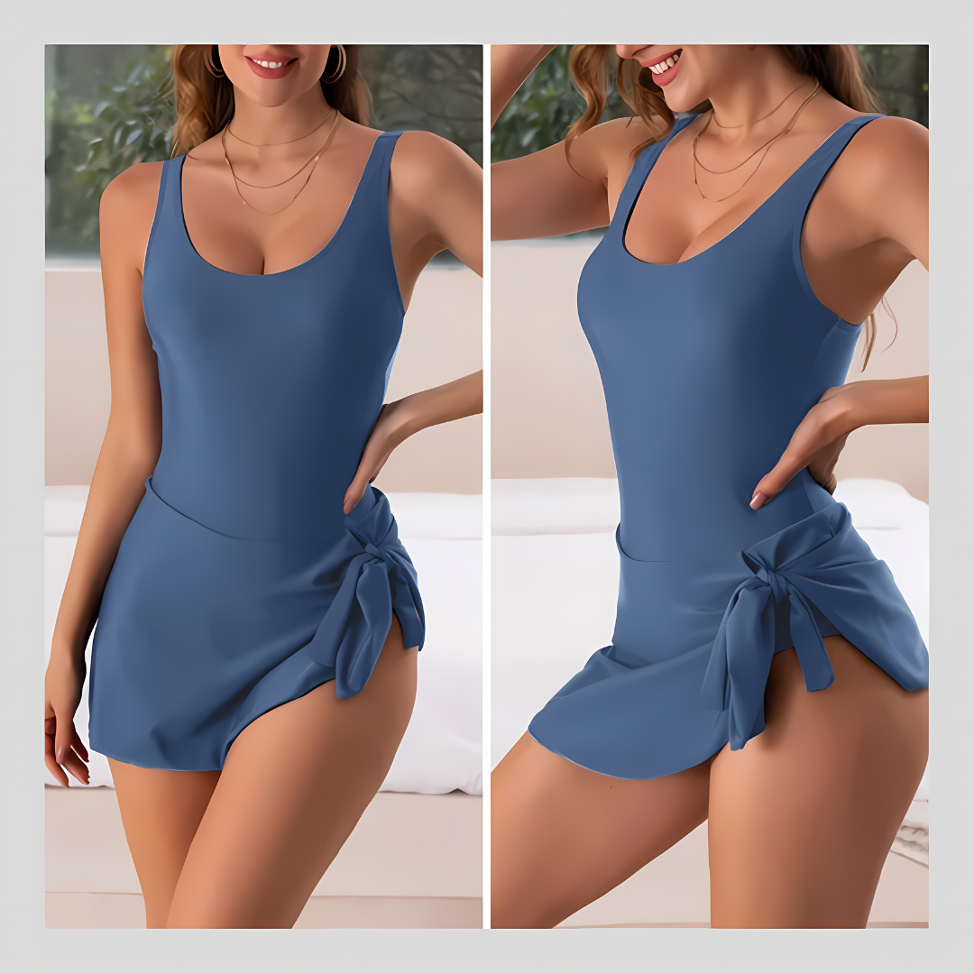 Floral Print Scoop Neck One Piece Swim Dress 8